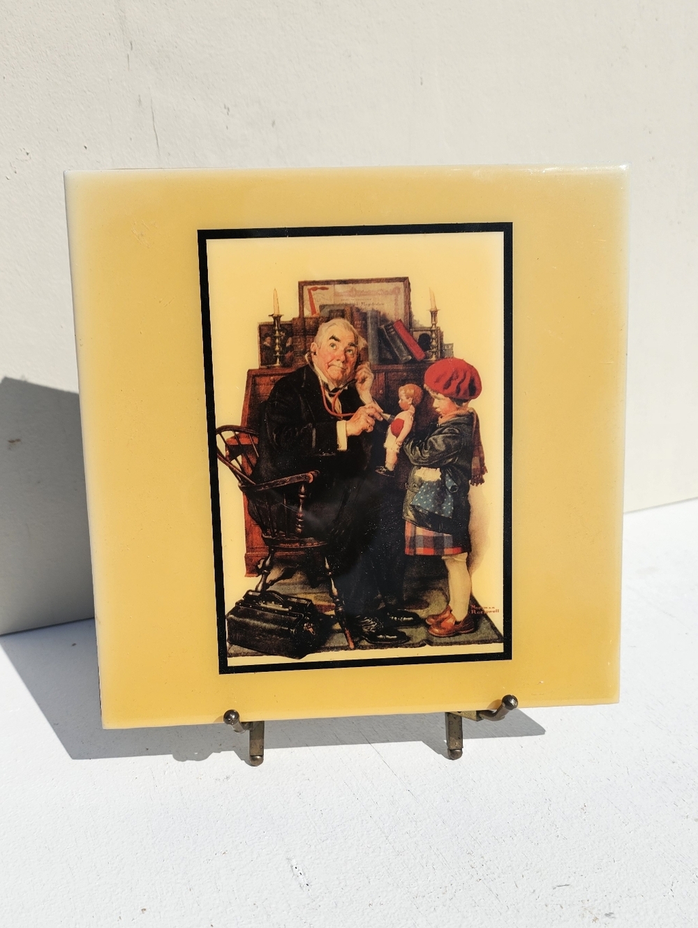 Yellow Mixed Media Home Art Panel with Vintage Illustration